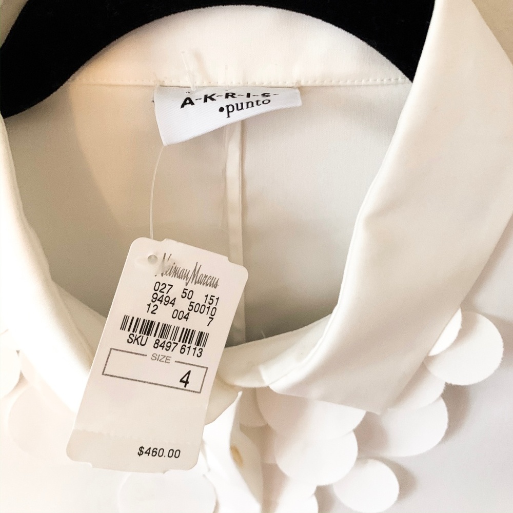 NWT AKRIS PUNTO White Embellish Button Down Blouse - Picture 2 of 5